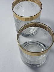 Vintage Italian Cellini C9N1 Crystal Whiskey Glasses Gold Encrusted Rim Set of 2