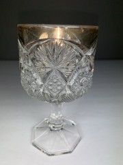 Antique US Glass Regal Clear/Gold Trim Water Goblet EAPG 1906 Stem 6” Tall