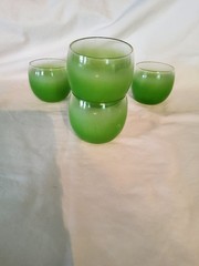 West Virginia Glass 4 Blendo Green Roly Poly Glasses Low Ball (4) Vintage