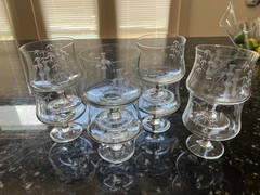Set of 8 Vintage Etched Bamboo Cordial / Liqueur Glasses – Flared Bowl MCM