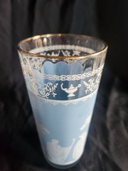 Vintage Jeannette Glass Hellenic Blue Tumbler 6.5” Grecian Wedgwood Style MCM