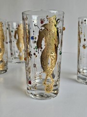 Six Vintage Culver Mardi Gras Jester Highball Glasses – 22k Gold Jeweled MCM
