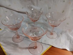 Pink Tiffin Franciscan Glass Panel Optic Etched Coupe Sherbet Glasses