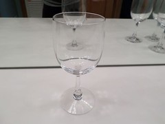 (7) FOSTORIA WINE GLASSES MEASURES 6 3/4 INCHES IN HEIGHT – MOST OF SILVER WORN