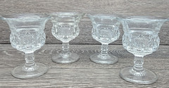 4 Tiffin-Franciscan King’s Crown Clear Glass Thumbprint Cordial 3.5″ VTG