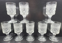 8 Anchor Hocking Wexford Claret Wine Glasses Set Vintage Cut Etched Bar Ware Lot
