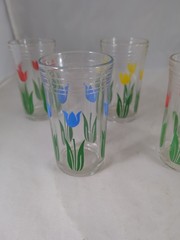 MCM Vintage 1950’s Kraft Swanky Swig Tulip Flowers Juice Glass Set Of 6