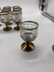 Vintage Culver Pisa Gold Footed Shot Glasses Set of 12 MCM 22K Liquor Barware