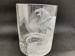 VTG Hand Etched Azores Glass Artist Signed Eagle Double Old Fashioned Portugal