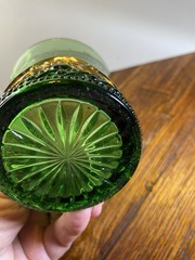 EAPG US Glass Green & Gold Lacy Medallion Souvenir Cup Etched To Lillie 1912