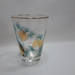 Libbey Turquoise Pine Cone Vintage 1960S Drinking Glass Clear Gold Trim