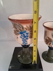 Vintage Henriksen»Cheryl Rosa» Ceramic Goblets;Wine/Water; Handpainted; Mint/EUC