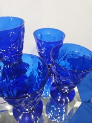 8 Footed Tumblers Glasses Cobalt Blue Seneca style Driftwood Casual Crinkle Blue