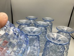 8 Indiana Whitehall Cubist Ice Blue Footed Cooler Tumblers 6” Flare VTG Glasses