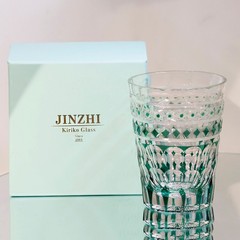 Highball Crystal Glass Emerald Glass Water Whiskey Tumbler Hand Cut 9oz Green