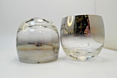 Vintage Roly Poly Glass Set of 8 with Caddy Dorothy Thorpe Style Silver Rim MCM!