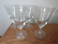 4 Vtg. Susquehannah Celeste Water Goblets Stars Twist Stems Elegan Glass