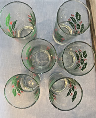 Vtg Indiana Glass Christmas Holly Berries Tumblers 5-1/2 » Set of 6