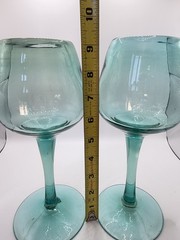 Hand Blown Teal Green Wine Glass Goblets Set of 2 9.5″ Tall Pontil Heavy Artisan