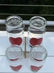 4 Vintage 1960s Red Textured Apple Glass 6” Tumblers + Aladdin Tea Jar Dispenser