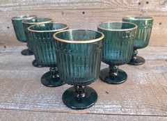 TEAL RIBBED STEMMED 4.5″ JUICE/WINE GOBLETS-SET OF 6