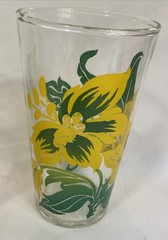 3 MCM Federal Glass 8 oz Swanky Swig Tumblers Yellow Flowers with Green Leaves