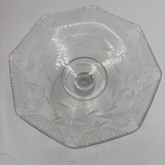 Clear Glass Etched Flower Pattern Footed Bowl Compote Candy Dish