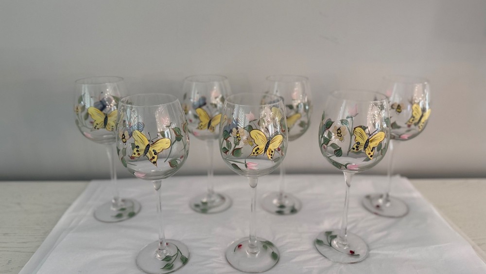 Lenox Butterfly Meadow Hand Painted Wine Glasses, Set Of 7