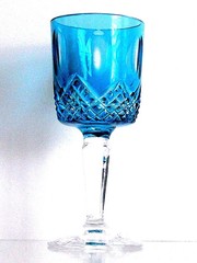 AJKA LILLIANA AZURE BLUE CASED CUT TO CLEAR HUNGARIAN CRYSTAL WINE GOBLET