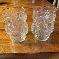 Two Libbey Vintage Owl Shaped Tumbler Glasses 1970s Clear Glass 4.5” 10 oz VGUC