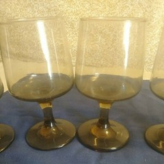 Vintage Smoky Stemed Glasses set of 4. 6inches tall 3inches across the top