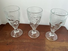 Set of 3 Vintage Arcoroc France Clear Molded Embossed Fruit Design Goblets