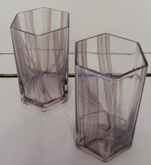 2 DIANE VON FURSTENBERG HIGHBALL GLASS TUMBLERS LILAC STRIPES 4.75 INCHES 12 OZS