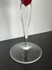 Ruby Red 10.25” Champagne Flute With Clear Stem And Foot Floral Rose Vase Blown