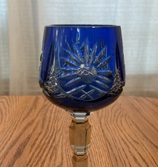 Bohemian Cobalt Blue Cut to Clear Crystal Wine Glass