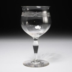 Antique Etched Cut Faceted Clear Glass Water Wine Glass 3pc Lot 6.5″h 3.25″dia