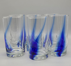 (6) Libbey Crisa Blue Ribbon Swirl Impressions Dimpled Twist Glasses
