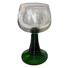 Vintage Set Of 6 France Green Etched Grape Design Beehive Stem 4.5” Glasses