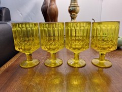 Set of 4 VTG Independent Glass Sculptural Topaz Juice/Wine Glasses MCM 1960s