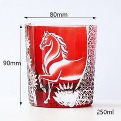 Japanese Style Edo Kiriko Glass Whisky Glass Tumbler Hand Cut To Clear Red 250ml