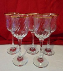 VINTAGE Of 5 Circleware Maxim Gold Rim Swirl 7.5” Wine Glasses Goblets