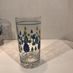 8 Marcrest Swiss Alpine Chalet 12 Oz Tumblers W/Brass MCM Rack Vtg Blue Green