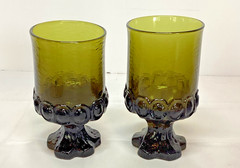 2~Tiffin Franciscan Madeira Glass Smoke Brown Wine Goblet Footed Stem 5″ Vintage