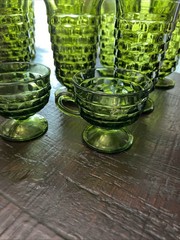LOT of Indiana Glass Whitehall Avocado Green Cubist Footed