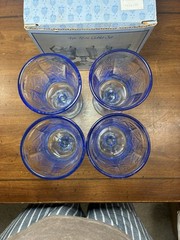 4 Vintage Indiana Glass Recollection Blue Madrid Glass Water Goblets with Box