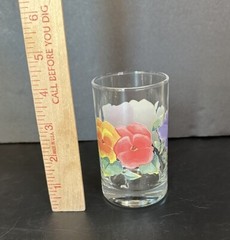 Summer Blush Corelle Pansy Corning Ware Juice Glass Clear 4″ Tall Pink Lavender