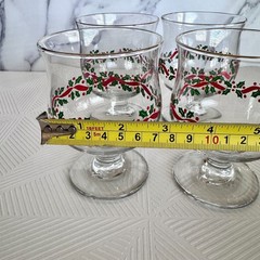 Vintage Libbey Holly Berry Red Ribbon Christmas Dessert Glass Goblet Set of 4