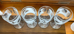 Vintage Libbey 1960’s Silver Leaf Wheat Frosted Goblet Stemmed Footed Glasses