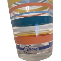 4 Vtg Libbey Mambo Fiesta Tumbler Teal Stripe 16oz Ice Tea Water Glass Retro SEE