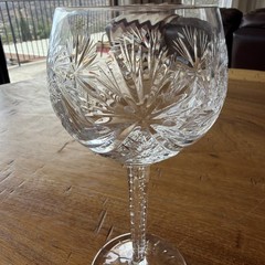 Vintage Crystal Pinwheel Starburst MCM Wine Glass Heavy Hexagon Stem